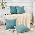 GAWAMAY Decorative Square Throw Pillow Covers 18"x18" Inch Set of 4, Super Soft Chenille Pillows Farmhouse Fall Pillowcase for Living Room Bedroom Sofa Couch Cushion Cover Smoke Blue 45x45cm