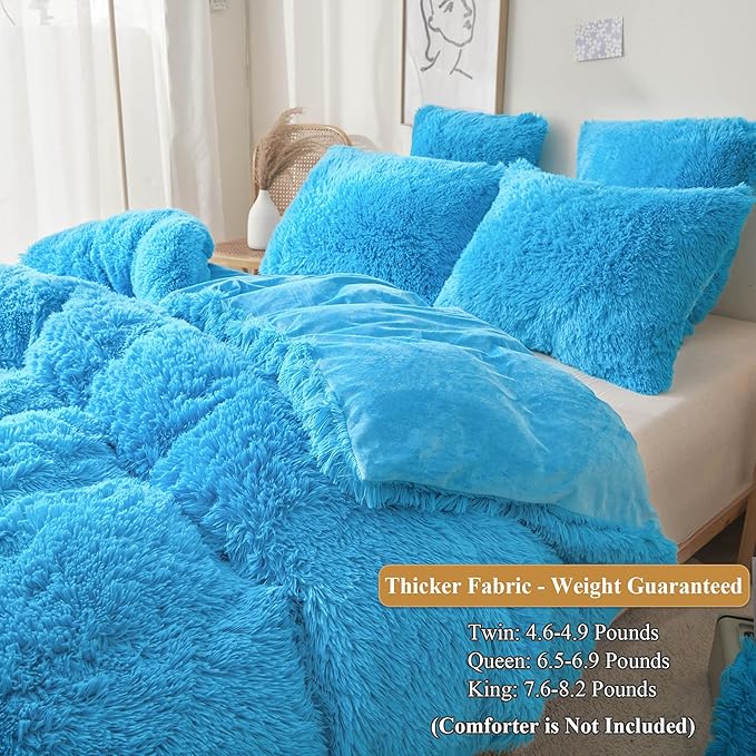 XeGe Plush Shaggy Duvet Cover Set, Luxury Ultra Soft Fluffy Faux Fur Bedding Sets 2 Pieces Velvet(1 Fuzzy Furry Comforter Cover + 1 Faux Fur Pillow Case), Zipper Closure (Twin, Blue)