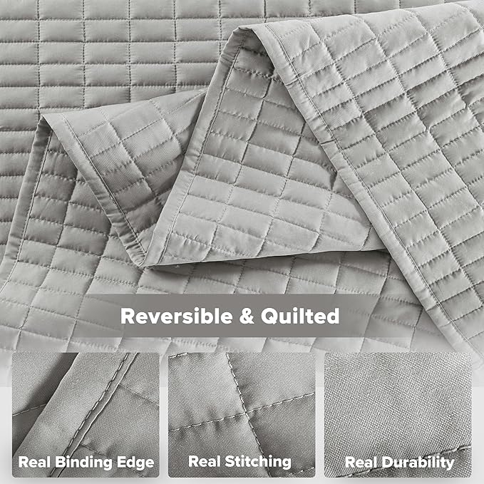 Comfort Spaces - CS14-0060 Kienna Quilt Coverlet Bedspread Ultra Soft Hypoallergenic All Season Lightweight Filling Stitched Bedding Set, King 104"x90", Gray 2 Piece