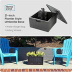Home Zone Living 119lbs 21" Square Heavy Duty Planter Umbrella Base w/Rolling Wheels & Water Weight Bag for Patio Pool Backyard, Convertible as Table or Planting Box, Supports Up to 11 Ft Umbrella