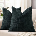 decorUhome Spring Black Chenille Euro Sham Throw Pillow Covers 26x26 Set of 2 Textured Soft Cozy Slubby Couch Pillow Covers Modern Farmhouse Boho Decorative Pillow Cases for Bed Sofa Living Room