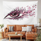 Ambesonne Butterflies Tapestry, Female Eye Eyelashes Mascara Stare Party Makeup Animal Print, Fabric Wall Hanging Decor for Bedroom Living Room Dorm, 45" X 30", Pale Pink Purple