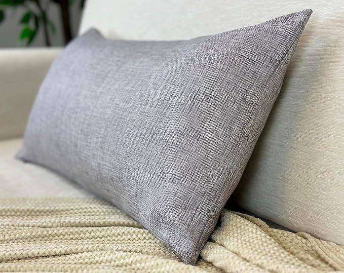 Aiking Home Woven Fine Faux Linen Throw Pillow Cover, Size 12"x24", Light Grey