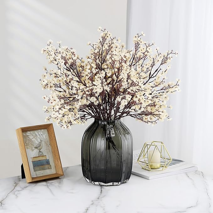 JAKY-Global Babys Breath Fabric Cloth Artificial Flowers 6 Bundle European Fake Silk Plants Decor Wedding Party Decoration Bouquets Real Touch DIY Home Garden (Champagne)