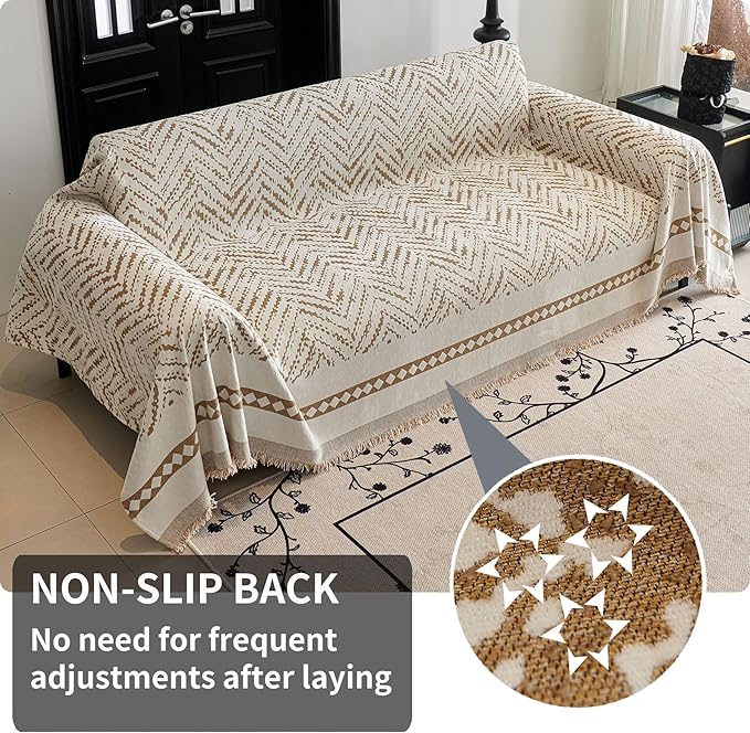 HAOMAIJIA Non Slip Couch Cover Sofa Covers for 2 Cushion Couch Washable sectional Couch Covers for Dogs pet Furniture Protector Couch Cover Blanket for Living Room (MR-Khaki, 71"x102")