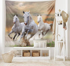 Ambesonne Horses Tapestry, Stallion Horses Running on a Mystic Sky Background Male Champions Print, Wide Wall Hanging for Bedroom Living Room Dorm, 60" X 40", White Orange