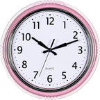 Bernhard Products Retro Wall Clock 12 Inch Pink Kitchen 50's Vintage Design Round Silent Non Ticking Battery Operated Quality Quartz for Home Office Baby Nursery Girls Room Classroom, Easy to Read