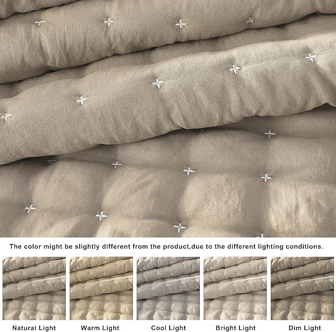 WDCOZY Beige California Cal King Size Quilt Bedding Sets with Pillow Shams, Cream Tan Oversized Lightweight Bedspread Coverlet, Quilted Blanket Thin Comforter Bed Cover, 3 Pieces, 118x106 inches