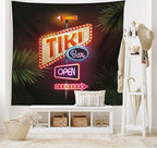 Ambesonne Tiki Bar Tapestry King Size, Old Fashioned Neon Signs Illustration of Open Bar Palm Tree Branches Roadside, Wall Hanging Bedspread Bed Cover Wall Decor, 104" X 88", Dark Purple
