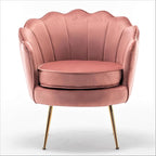 Velvet Barrel Accent Chair with Scalloped Silhouette and Gold Metal Legs, Decorative Piece Suitable for Traditional, Modern, and Contemporary Spaces, Rose
