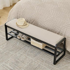 Uniclinens Wooden Shoe Rack Bench with Cushion, Solid Wood Narrow Entryway Bench 2-Tier, Long Shoe Storage Bench for Hallway Living Room, End of Bed Bench Bedroom(Black 47.2'')