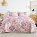 Whale Flotilla Patchwork Quilt King Size, Extra Soft Boho Floral Bedspreads for Bed Reversible Lightweight King Quilt Bedding Set Printed Coverlets with 2 Pillow Shams for All Seasons, Pink