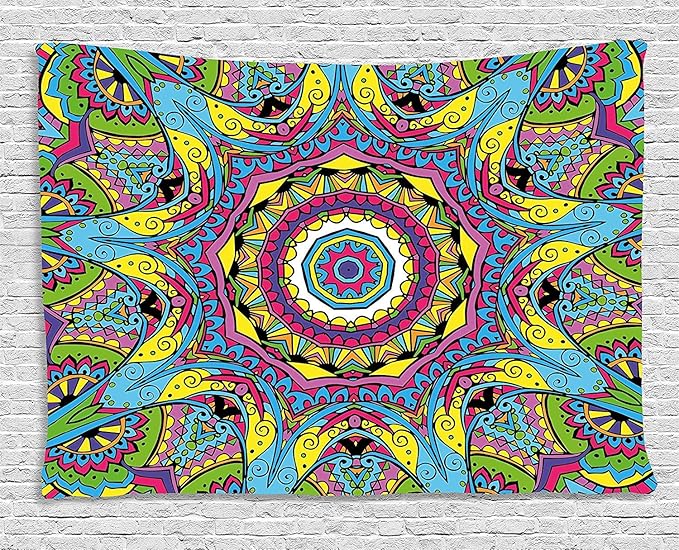 Ambesonne Psychedelic Tapestry, Abstract Unusual with Color and Form Details Hippie Retro, Wide Wall Hanging for Bedroom Living Room Dorm, 60" X 40", Soft Blue