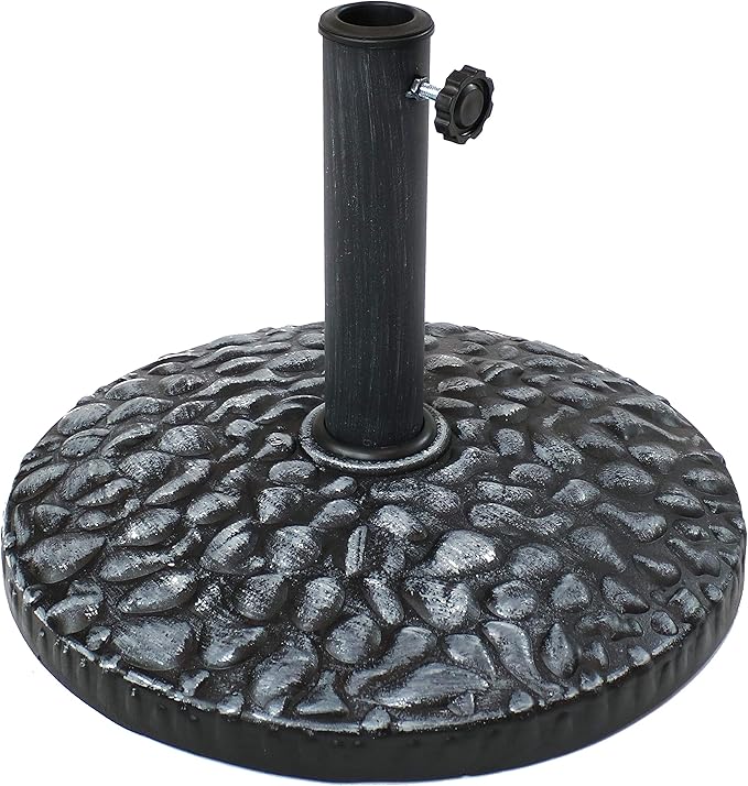 Sunnydaze 23lb Polyresin Patio Umbrella Base - Heavy-Duty Round Resin Outdoor Market Umbrella Stand for Outside - 18-Inch - Gray - Pebble Texture