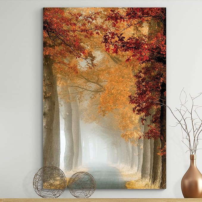 Renditions Gallery Canvas Nature Wall Art Home Paintings & Prints Misty Autumn Forest Avenue Romantic Modern Wall Hanging Decorations for Bedroom Living Room Office Kitchen - 12"x18" LT06