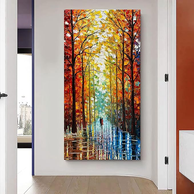 Art Hand-Painted Abstract Oil Painting, 48x24 Inch, Romantic Landscape, Vertical, Unframed, Living Room, Dining Room, Bedroom, Office