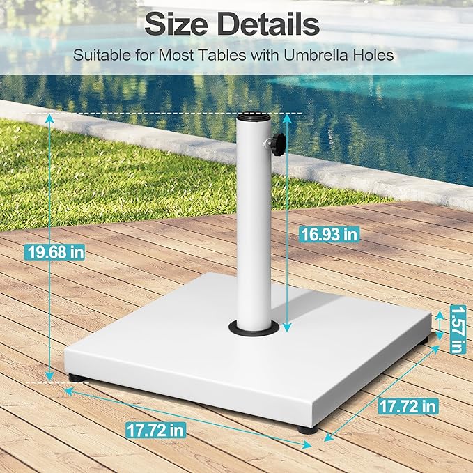 Patio Umbrella Base, 43lbs, Outdoor Heavy Duty Square Concrete Stand Market Umbrella, White