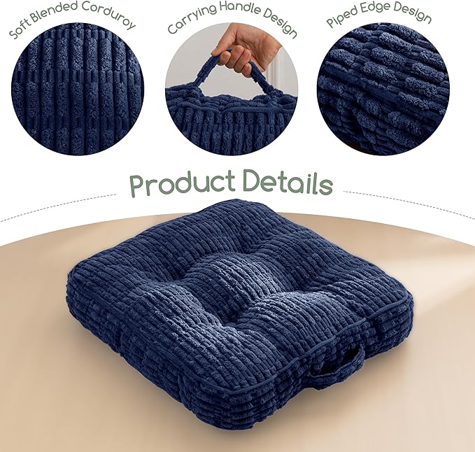 Washable Floor Pillow Cushion for Adults, Meditation Cushion Pillow, Removable Tufted Blended Corduroy Cover, Large Square Floor Sitting for Tatami Living Room or Yoga, 22x22 Inch, Machine Washable