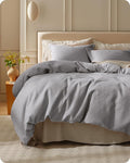 Bedsure Cotton Duvet Cover Set - 100% Cotton Waffle Weave Grey Duvet Cover California King Size, GentleSoft™ and Breathable Cal King Bedding Set for All Season, 3 Pieces, 104"x98"