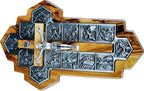 Olive Wood Crucifix - icon showing 14 Stations of the Cross etched on metal (14x9x1 cm or 5.5x3.5x.4 inch)