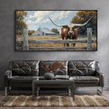 XLSJERST Rustic Wall Decor Poster 48x24 Inches - Longhorn Picture Farm Artwork Canvas Picture Brown Cow Wall Art for Living Room Guest Bath Decoration
