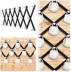 Dseap Accordian Wall Hanger: 16” High Wooden Wall Expandable Coat Rack, Hat Rack Holder, Accordion Hook for Baseball Caps, Coats, Mugs, 20 Peg Hooks, Black & White