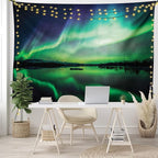 Ambesonne Iceland Tapestry King Size, Aurora Borealis View over Lake Thingvellir National Park Nature Print, Wall Hanging Bedspread Bed Cover Wall Decor, 104" X 88", Sea Green and Night Blue