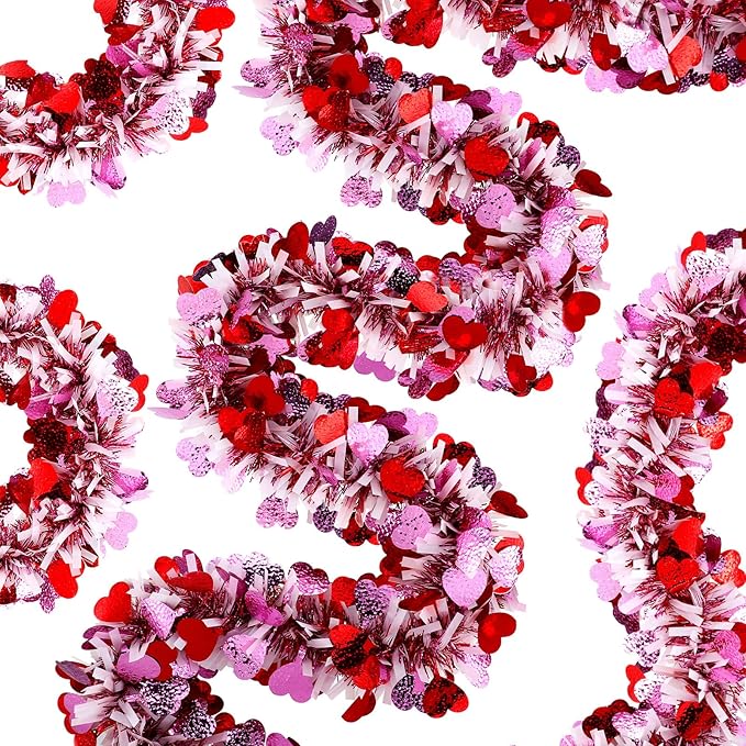 26.2 Feet Valentine's Day Heart Tinsel Garland Love Party Metallic Tinsel Shiny Garland Hanging Decoration for Valentine Wedding Anniversary Party Supplies