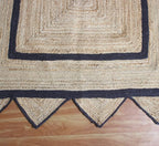 Scalloped Jute Rug, Hand Woven Runner Area Rug, 6x12 Ft Beige & Black Braided Natural Sisal Kilim Rugs for Living Room, Kitchen, Entryway, Farmhouse