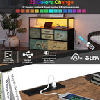 Tohomeor TV Stand with Power Oulet Dresser with Charging Station & LED Light Dresser with 6 Fabric Drawers for Living Room Storage Chest of Drawers Retro Dresser with Open Shelf Wooden Top
