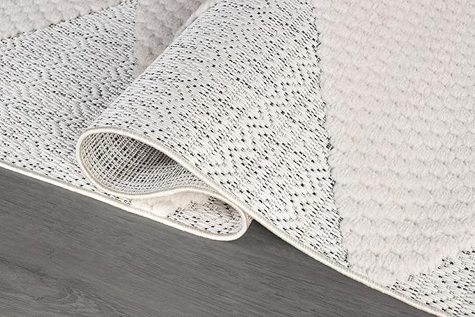 Modern Micro Loop Indoor Area Rugs for Living Room Bedroom Kitchen Geometric Triangle White 8x10 Luxury Durable Low and High Pile Non-Shedding Stain Resistant Soft Area Carpet 8 x 10