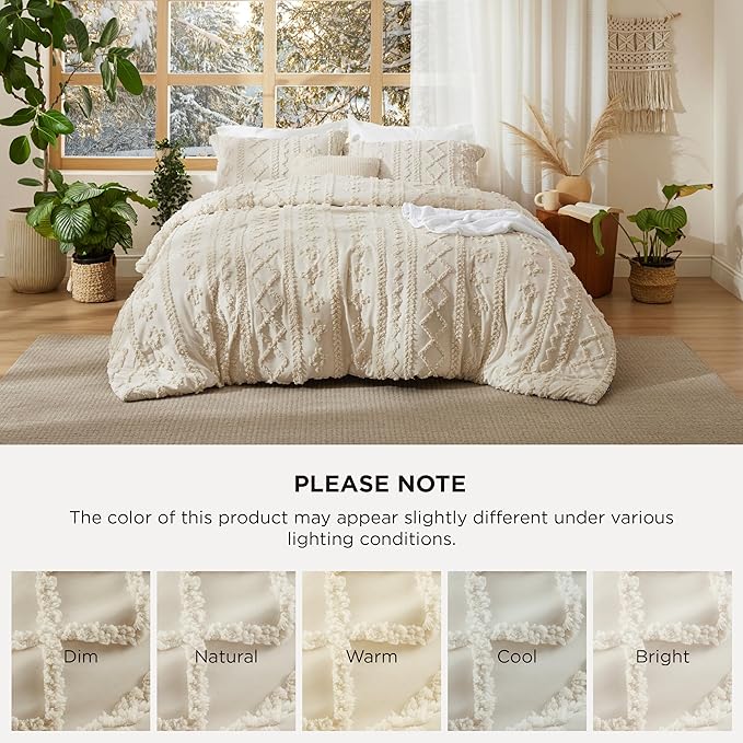 Bedsure Tufted Boho Comforter Set Oversized King - Beige Boho Bed Set, GentleSoft™ 3 Pieces Farmhouse Shabby Chic Embroidery Bedding, Gifts for Woman, Soft Jacquard Comforter for All Seasons