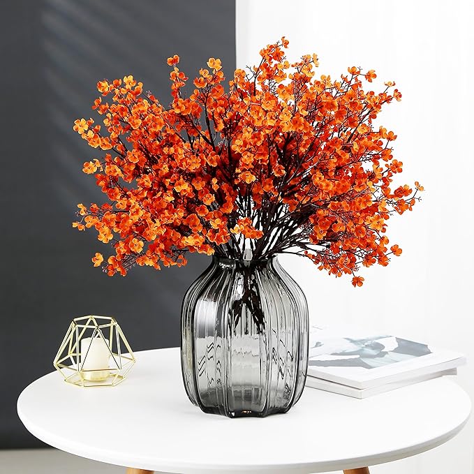 JAKY-Global Babys Breath Orange Silk Artificial Flowers 20 Bundle European Fake Silk Plants Decor Wedding Party Decoration Bouquets Real Touch DIY Home Garden (Orange 20pcs)