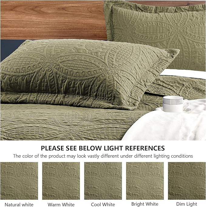 Love's cabin Quilts for Queen Bed Green Bedspreads Bedding Set - Summer Lightweight Bedspread Comforter - Coin Pattern Bedding Coverlet for All Season - 3 Pieces (1 Quilt, 2 Pillow Shams)