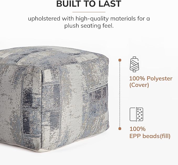 Anji Mountain 100% Handmade & Handcrafted Comfortable Home Décor Pouf Ottoman Footrest for Living Room, Bedroom, Nursery, Kidsroom, Patio Furniture - Slate Filigree