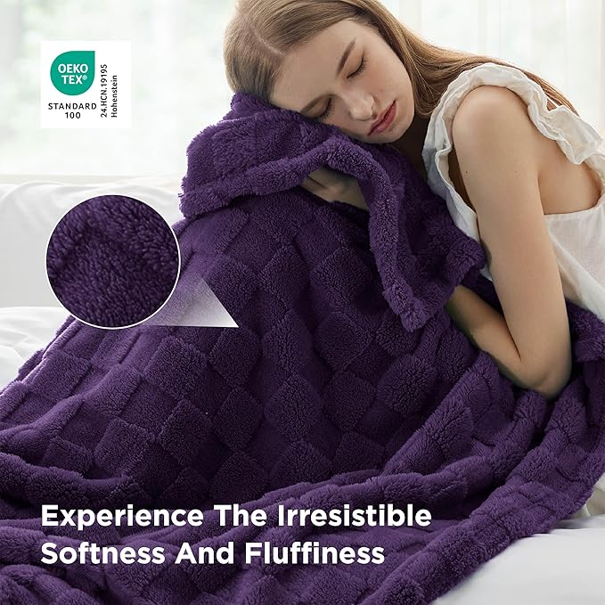 Bedsure GentleSoft Purple Throw Blanket for Couch - Checkered Fleece Blankets Gifts for Women Men Girls, Cute Soft Cozy Throw for Bedroom Home Decor Gifts, 50x60 Inches