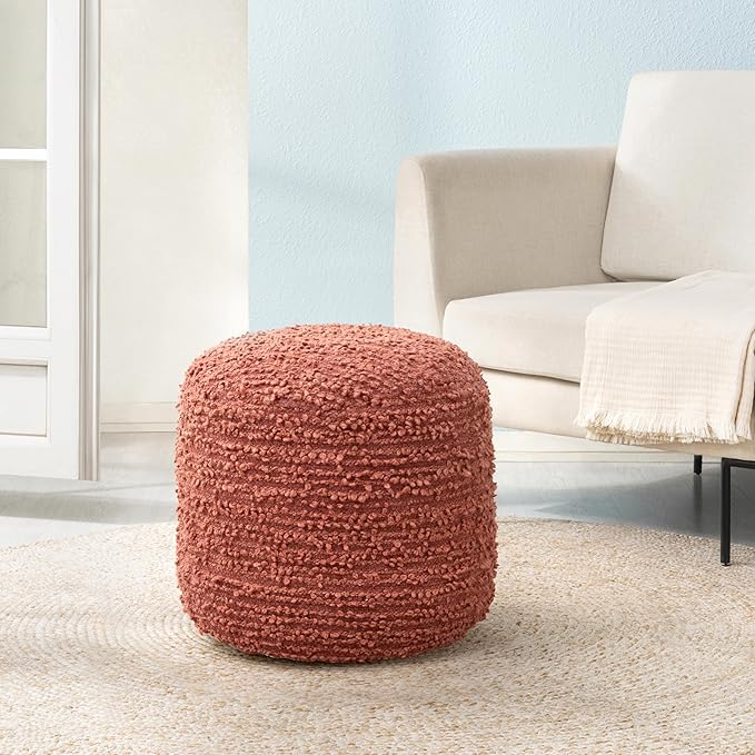 Anji Mountain 100% Handmade & Handcrafted Comfortable Home Décor Pouf Ottoman Footrest for Living Room, Bedroom, Nursery, Kidsroom, Patio Furniture - (22" x 22" x 17" - Terracotta)