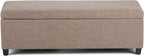 SIMPLIHOME Avalon Storage Ottoman Bench - 48 inch Wide Upholstered Linen Look Fabric Rectangular Lift-Top Ottoman in Fawn Brown, Contemporary Storage Bench for Living Room with High-Density Foam