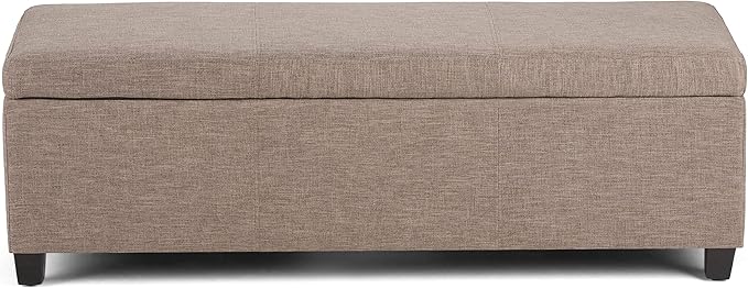 SIMPLIHOME Avalon Storage Ottoman Bench - 48 inch Wide Upholstered Linen Look Fabric Rectangular Lift-Top Ottoman in Fawn Brown, Contemporary Storage Bench for Living Room with High-Density Foam