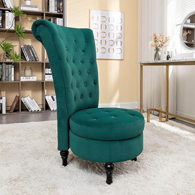Royal High-Back Velvet Accent Chair for Vanity with Storage and Luxurious Upholstery, Retro Design and Versatile Usage for Living Room, Bedroom, Lounge and Office, Green