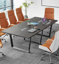 Sturdy Conference Table with Cable Management Grommets Modern Rectangle Office Meeting Table with Wood Tabletop and Metal Frame & Legs- Easy Assembly Boardroom Table (Grey, 8 Foot)
