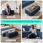 LINSY HOME Sectional Sleeper Sofa Storage Ottoman Bench, Convertible Coffee Table Plush Corduroy Couch Ottoman Footstool for Living Room, Bedroom Entryway and Family Room, Blue