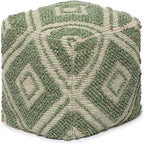 REDEARTH · Tufted Pouf Ottoman with Filler Textured Storage Cube Bean Bag Pouffe Footrest for Living Room, Bedroom, Nursery, Kidsroom; 100% Cotton (17.5"X17.5"X17.5", Solitaire Lozenge Kiwi)