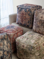 L. R. Resources, Inc. LR Home Vintage Floral Square Indoor Medium Pouf Ottoman, Taupe | Power-Loomed Polyester Foot Rest for Bedroom & Living Room Decor | 18 x 18 x 18 Filled Pouf for Seating