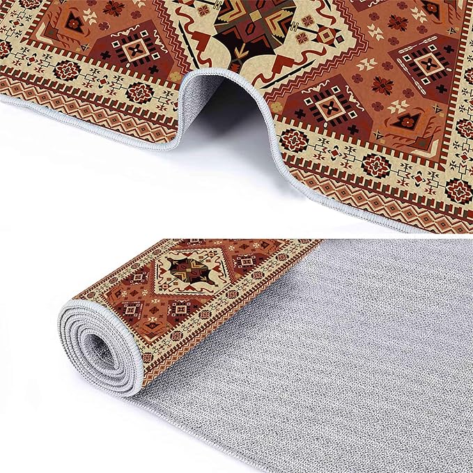 Cabin Collection Rug Vintage Southwestern Nature Landscape and Wild Animals Design Area Rugs Contemporary Geometric Stitching Carpets Bordered by Wooden Barn for Dining Room Laundry Bedsides, 4x5ft