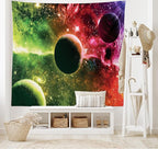 Ambesonne Psychedelic Tapestry, Space Universe Cosmos Galaxy Nebula Stars and Planets in Trippy Tones Image, Fabric Wall Hanging Decor for Bedroom Living Room Dorm, 28" X 23", Magenta Green