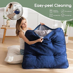 35" Washable Floor Pillow Cushion for Adults, Meditation Cushion Pillow, Extra Large Square Floor Sitting, Removable Tufted Corduroy Cover, for Tatami Living Room or Yoga, Navy, Machine Washable