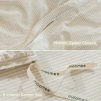 MooMee Striped Duvet Cover Set 100% Washed Cotton Linen Like Textured Breathable Durable Soft Comfy (Almond Milk Grey Pinstripes, Full 80"x90")