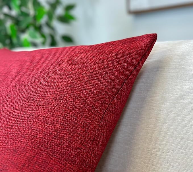 Aiking Home Woven Fine Faux Linen Throw Pillow Cover, Size 12"x18", Burgundy