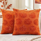 decorUhome Decorative Rust Pumpkin Thanksgiving Throw Pillow Covers 20x20 Set of 2, Soft Chenille Jacquard Farmhouse Textured Pillow Covers for Couch Bed Sofa Autumn Harvest Halloween Holiday